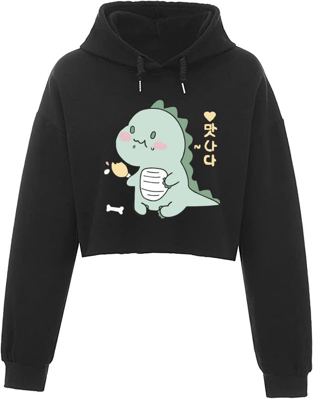 ABSOLUTE DEFENSE Hungry Dino Crop Hoodie Women Girl Casual Stylish Latest Black White Lavender Pink Under 399 499