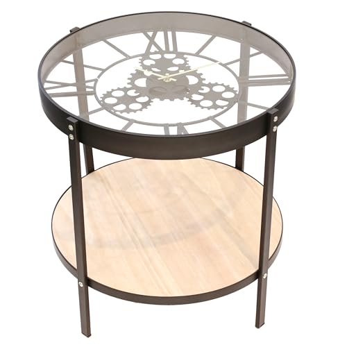HOME DECO FACTORY - HD6447 - Table Basse D'appoint Horloge en Fer Noir et Transparent - Design Moderne - Conçue pour Salon - Dimensions 50 x 50,5 x 51 cm