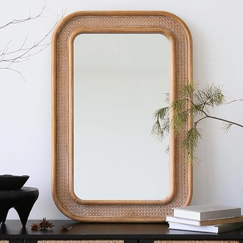 Micasso Rustic Rattan Wall Mirror: 36"x24" Purely Handmade Shabby Chic Bamboo Mirror - Vertical and Horizontal Wall Mounted Wicker Mirrors for Farmhouse/Bathroom/Home Decor - Nature Lovers
