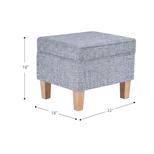 Image of HomePop 22 inch Medium Rectangular Storage Ottoman - Blue Gray Woven Fabric