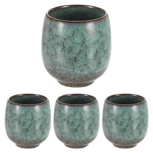 sourcing map Juego de 4 tazas de té de cerámica chinas de 5.6 onzas, tradicional Gong Fu, taza de té japonesa sin asa, taza de café pequeña para mate, té, café, bebidas de vino, verde claro