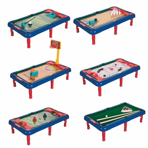 Tavolinetto multigioco 6 in 1 per bambini Sport; 6 in 1: bowling; hockey; biliardo; calcio; basket; golf