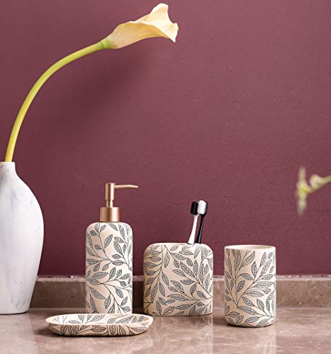 Hymmah Bathroom Accessories Set,Toothbrush Holder,Farmhouse Bathroom Decor,4 Pcs Resin Gift Set Apartment Necessities, Contain Toothbrush Cup,Soap Dispenser,Soap Dish,Tumbler