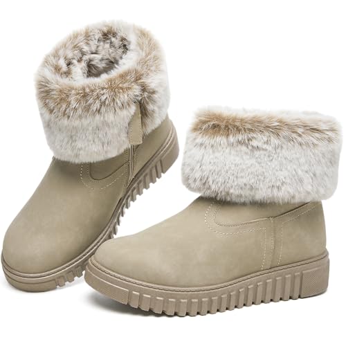 BENPAO Women's Fuzzy Snow Boots Beige US9