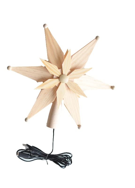Rudolphs Schatzkiste Baumschmuck Christbaumspitze EL Beleuchtet doppelt aus Kiefernblätter BxHxT=25x25x7cm NEU Weihnachten Christbaum Baum Spitze Holzschmuck Holz Seiffen Erzgebirge Dekorati