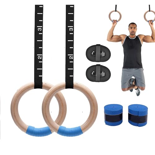 Image of Wooden Gymnastic Rings | 1100 lbs Load Capacity | Adjustable Buckle Straps | Calisthenics Equipment | Gym Rings for Pull Ups, Strength Training & Crossfit Home Workout for Men & Women