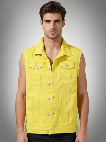 Image of Men's Sleeveless Ripped Denim Vest Casual Slim Fit Button Down Jeans Vests Jacket