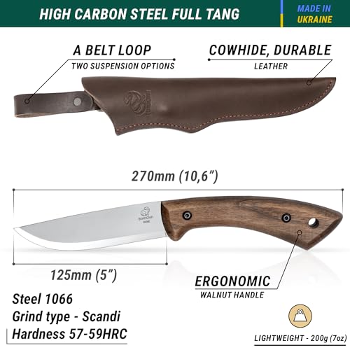 BeaverCraft-Bushcraft-Knife-Fixed-Blade-Knife-with-Leather-Sheath-Camping-Knife-Full-Tang-Knife-Carbon-Steel-Bushcraft-Knives-Bush-Knife-BSH1-Dune