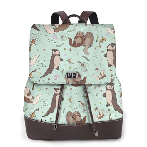 Sac à dos en cuir pour femme avec motif loutres élégant et finitions premium