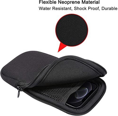 Image of Neoprene Cell Phone Sleeve Pouch Case for iPhone 17, 17 Pro, 16 16e, 16 Pro, 15, 15 Pro, 14, 14 Pro, 13 12 Pro 11, Samsung Galaxy S25 S24 S23 S22 S21 S20 A10e, Pixel 9a 8a (Black-M)