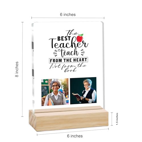 Image of Giftplease Best Teacher Plaque | Personalized Photo Frame with Wooden Stand | Appreciation Gift for Teachers | Teacher's Day Retirement Farewell Gift (Custom Photo & Text CTH 04
