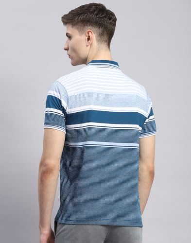 Image of Monte Carlo Mens Striped Cotton Blend Polo Collar Half Sleeve Regular Fit Casual T-Shirt (224064130)