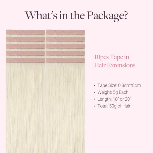 Image of GOO GOO Tape In Weft Hair Extensions Human Hair, 60A Platinum Blonde, 8cm Wide Tape, 16inch 10pcs 50g, Tape Weft Hair Extensions, Seamless Tape in