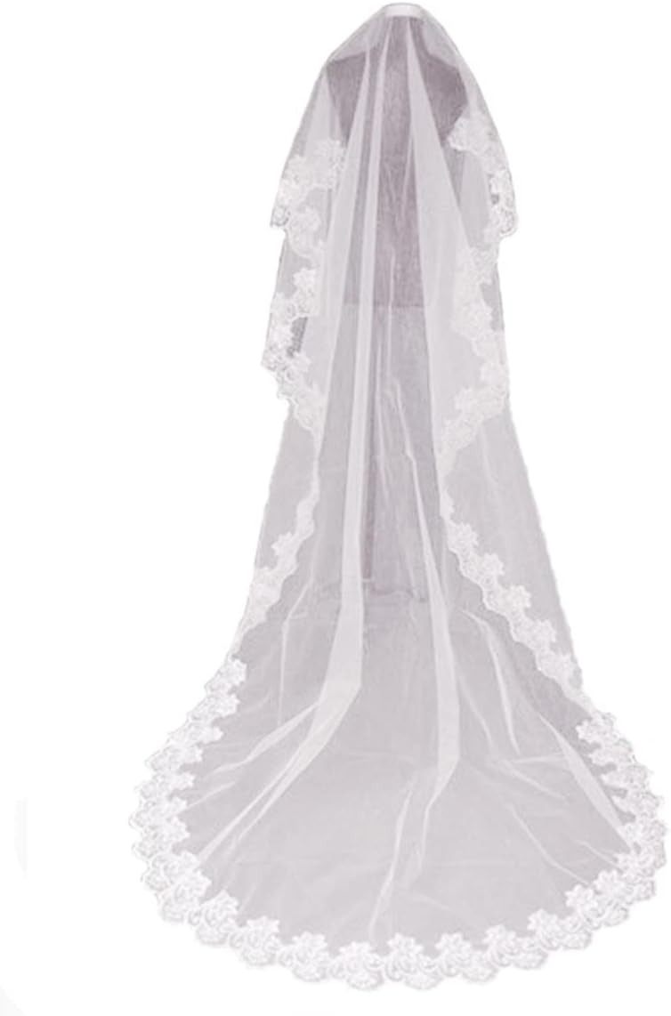 5M Bride Wedding Veil 1 Tier Long Bridal Veil Cathedral Tulle Hair Accessories,White,197 inches