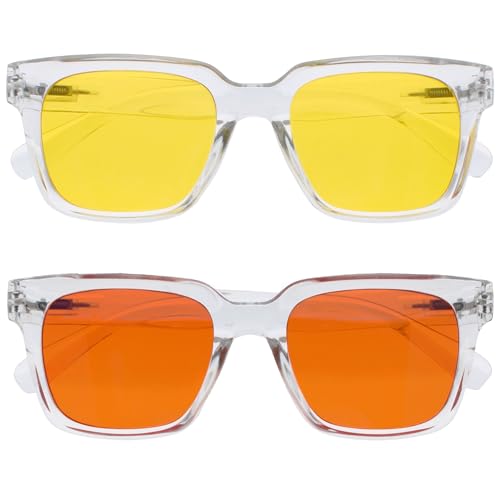 OPULIZERA Gafas de sol hombre y mujer - Lentes Polarizadas Amarillas/Naranjas - Paquete de 2 - Protección UV - Antirreflectantes y Antideslumbrante - Claro