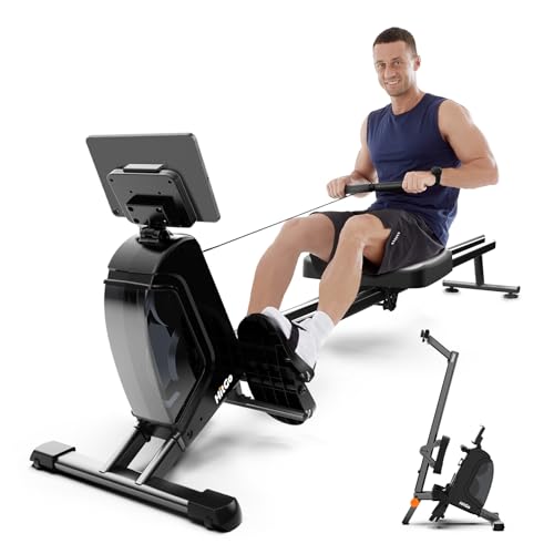 Magnetic Rowing Machine with 32-Level Electromagnetic Resistance, Dual Rail Design, Smart LED Feedback & App Integration, Foldable Quiet Rowing Rower for Home Gym