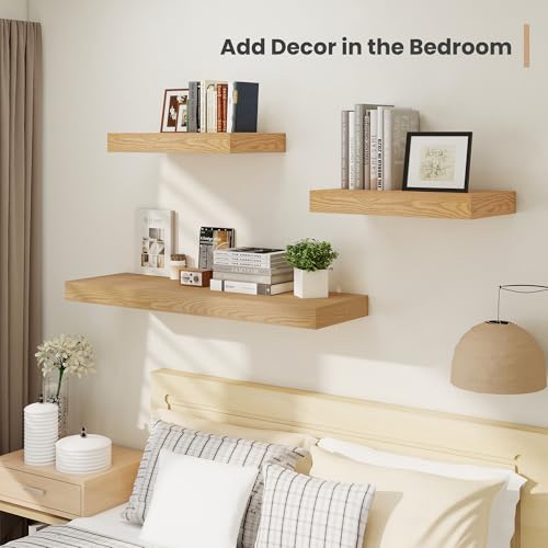 12" Deep Floating Shelves, 36 x 12 Inch Wall Mounted Long Floating Shelf with Invisible Brackets, for Home Decor, Bedroom, Kitchen, Living Room, Bathroom - 2 Pack, Oak - Image 6