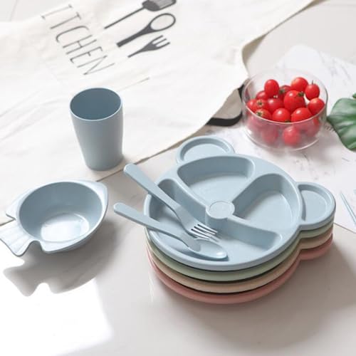 Prato infantil com 3 divisórias e talheres BPA Free Biodegradável (Fibra de trigo) (Rosa)