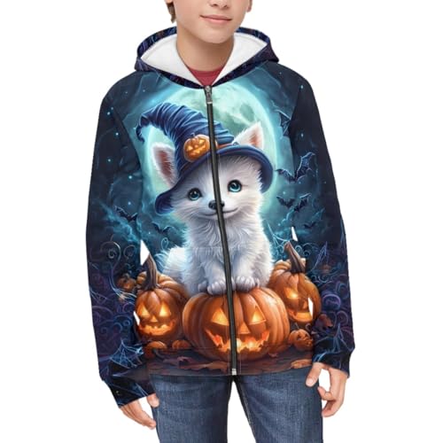 Kids Cool Halloween Fox 3D Print Zip Up Hoodies Boy Girl Hooded Sweatshirt with Packet3