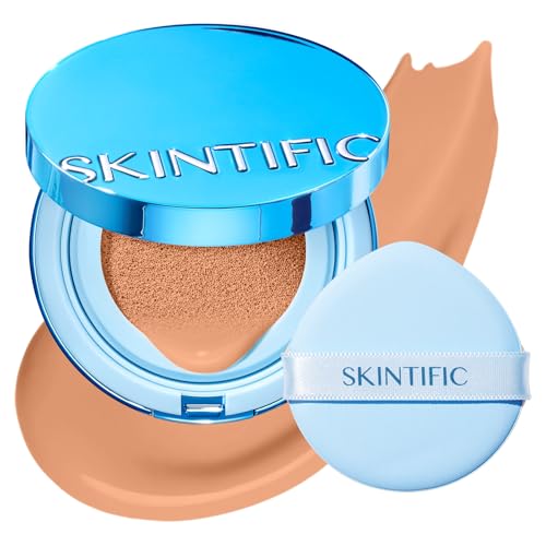 Image of SKINTIFIC Velvet Matte Cushion Foundation Blue #03C Cool Petal | Full coverage matte finish, one-swipe flawless, oil control, long-lasting pore-blurring pressed powder for oily skin.