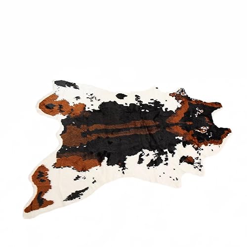 Large Cowhide Area Rug Animals Faux Fur Rug, 6.9ft X 5.4ft, Carpet Animal Printed Rug Accent Rug for Decoration, Black Brown