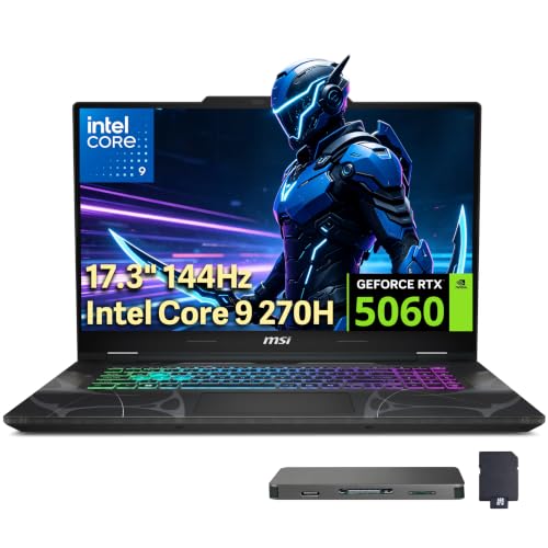 Image of msi Cyborg 17 17.3 inch FHD 144Hz Gaming Laptop, Intel Core 9-270H, NVIDIA GeForce RTX 5060, 32GB DDR5, 3TB Storage(2TB SSD+1TB Docking Station), Backlit Keyboard, WiFi 6E, Win 11 Pro, Translucent Black