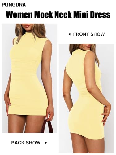 Women's Sexy Mock Neck Dress for Women Sleeveless Ruched Bodycon Dresses Turtle Neck Cocktail Party Mini Dress2