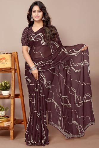 Image of MIRCHI FASHION Women's Ready to Wear 1 Minute Drape Chiffon Printed Saree with Blouse Piece