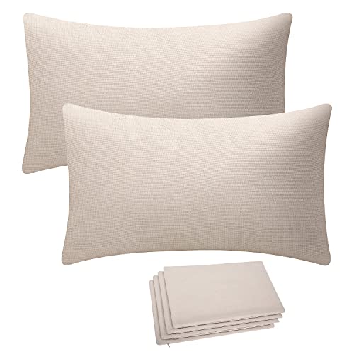 WANZELONYO Lumbar Pillow Covers Blank 12x20 Inch Bulk Plain Pillow Case for Sublimation Decoration HTV Heat Transfer Vinyl Set of 6 Beige Linen