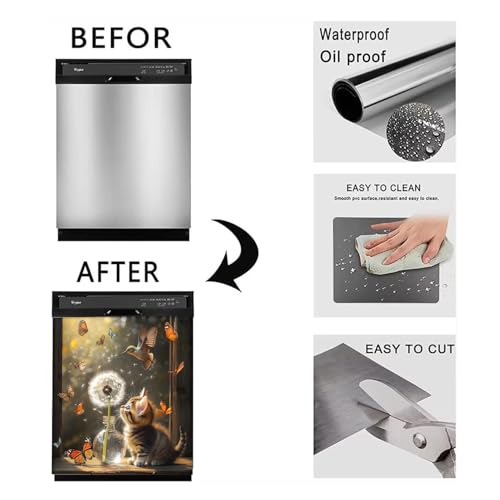 Image of BVBOX Dishwasher Magnet Cover 23 inchx26 inch, Reusable Magnetic Refrigerator Covers, Decorative Magnets Cover Fridge Door Skin Panel Stickers for Home Kitchen Appliance