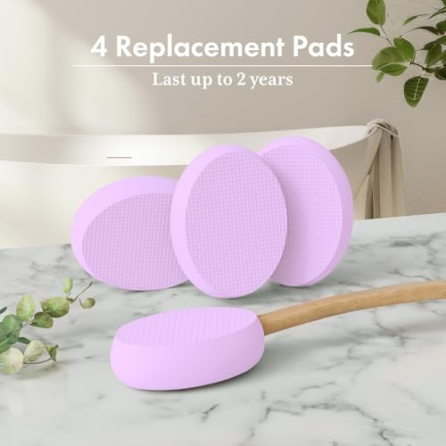 Image of AmazerBath Lotion Applicator for Back, Feet, 4 Replaceable Pads with Long Handle, Back Sunscreen Applicator for Elderly, Women, Apply Cream Medicine Skin Cream Moisturizer Sunscreen Tanner, Purple