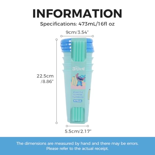 Image of MINISO Disney Lilo & Stitch 16oz Iced Coffee Cups with Lids & Straws 4 Pack