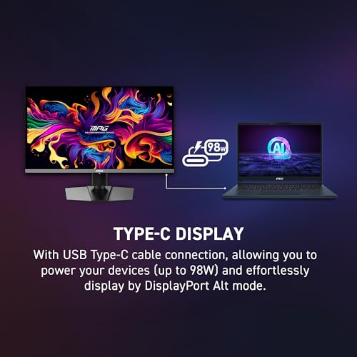 msi MPG 272URX QD-OLED 27 Inch 4K UHD Gaming Monitor - 3840 x 2160 QD-OLED Panel, EL Gen3, 240Hz / 0.03ms, 99% DCI-P3, DisplayHDR True Black 400, KVM, DP 2.1a, HDMI 2.1, USB Type-C 98W - image 7