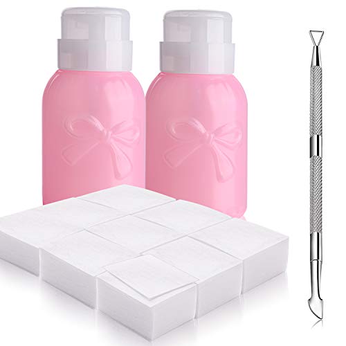 Makartt Nail Polish Remover Kit 600pcs Nail Cotton Pads Wipes 2pcs Push Down Pump Dispenser Bottle 1pc Nail Scraper & Pusher, R-07