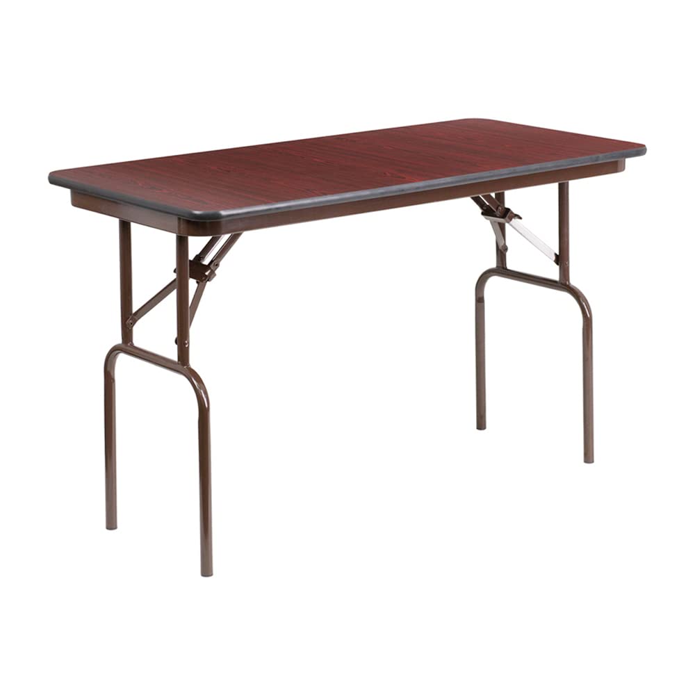 Photo 1 of **MINOR DAMAGE**  Flash Furniture 4-Foot Mahogany Melamine Laminate Folding Banquet Table 24"W x 48"D x 30"H