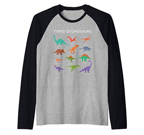 Identificazione del dinosauro. Design Tipi di dinosauri Maglia con Maniche Raglan