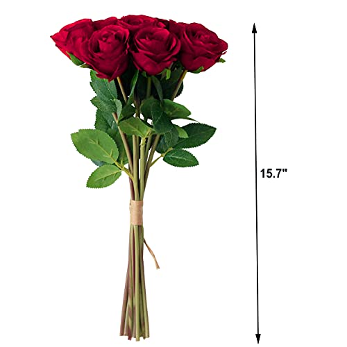 Tinsow Artificial Roses Flowers With 8 Heads For Flower Arrangement, Silk Latex Rose Bouquet For Home Decoration, Faux Roses For Valentine's Day Parties And Wedding Decoration (Red, 8) #TOP6