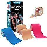  Euphrosy Kinesiology Tape 3* (7.5cmx5m)+1*(2.5cmx5m), cintas de kinesiología impermeables y elásticas, cinta para deportes y fitness, cinta de fisio profesional y cinta deportiva