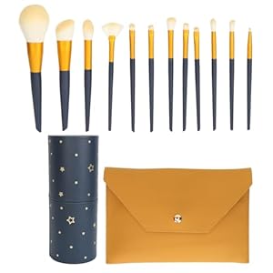Makeup Brush Set 12pcs Soft Bristles Complete Cosmetic Tools,Orange Bag for Blending