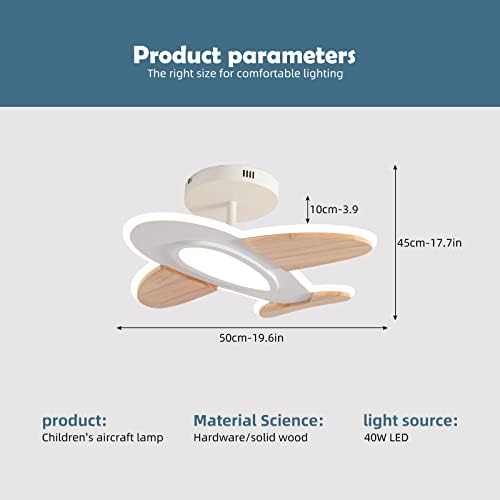 Schindora 35 W LED Ceiling Light Children's Room I Airplane Shape Dimmable Ceiling Lights with Remote Control I 50 * 45 CM I 2700-6500 K I White and Wood Accessories Ceiling Lamp