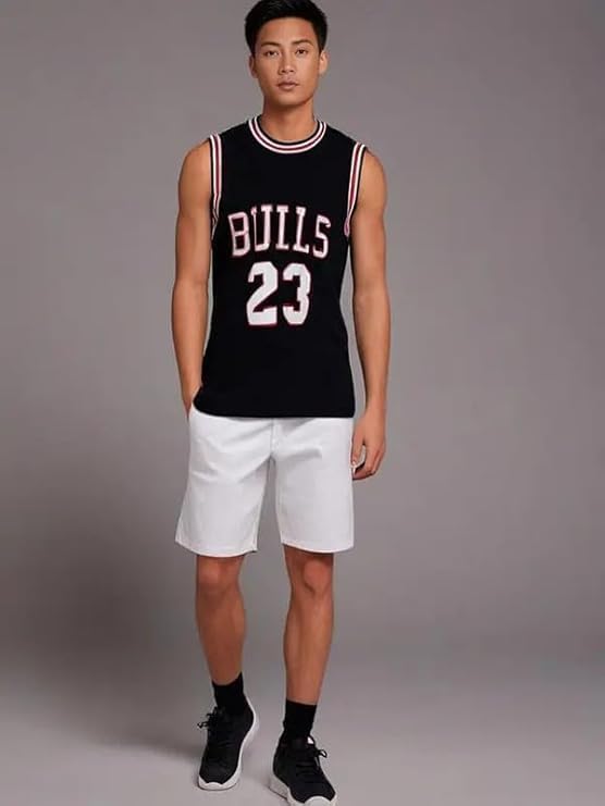 Image of Akar Men's Basketball Jersey Sleeveless Athletic Vest, Bulls 23 Print, Black, Lightweight Breathable Performance Shirt for Gym & Fitness