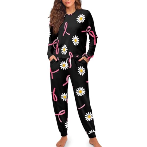 Image of Womens Lounge Set Long Sleeve Soft Pajama Sets | Casual 2 Piece Pj Outfit, Crewneck Sleepwear with Pockets, Adjustable Drawstring, Soft Comfy Fall Pajamas, Plus Size