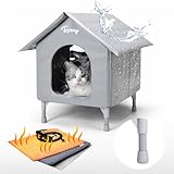Toozey Outdoor Cat House, Waterproof Cat Shelter Extra with Heating Pad for Stray/Barn Cats, Elevated Feral Cats House with Inside Insulated Aluminum Sunburn Protection