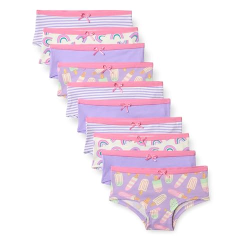 Amazon Essentials Girls Cotton Jersey Hipster Underwear Pack of 10 Lilac/ Rainbow/ Stripes 6