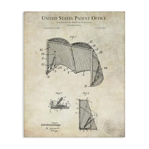 Stupell Industries Sports Hockey Goal Diagram Blueprint Patent Text, Design by Karl Hronek, Beige, 24 x 30