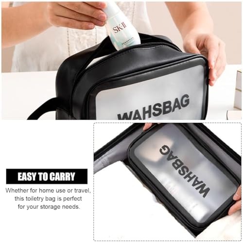 Image of Makeup Pouch Bag PVC Travel Toiletries Organizer Cosmetic Bags Wash Bag Pouch for Travel Kit Toiletry Bag Portable Organizer Case Carry Pouch for Women Bathroom Set of 3 (Black)
