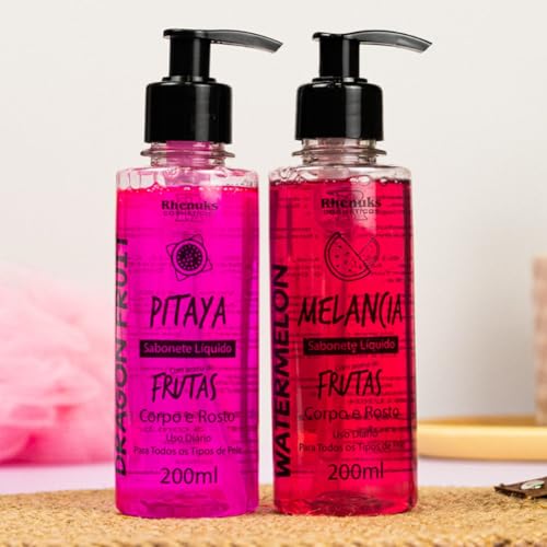 Kit Skincare Sabonete + Hidratante Corpo e Rosto Morango + Body Splash Pink Red Rhenuks