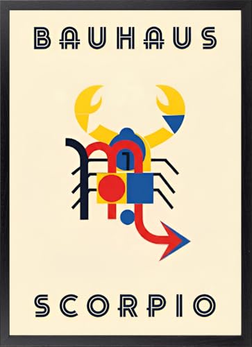 Fine Artic Tableau Scorpion style Bauhaus - Poster d'horoscope Scorpion Cadre inclus en bois - Art mural Signes du zodiaque Décoration moderne Tarot - Affiche...