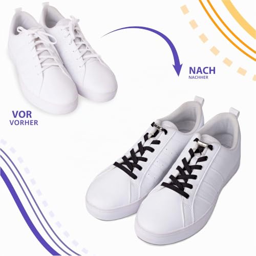 SULPO Elastische Schnürsenkel ohne Binden, flache Gummi Schuhbänder mit Metallkapseln, Schnellverschluss für Sneaker, Freizeit- und Sportschuhe, für Erwachsene & Kinder, 1 oder 2 Paar