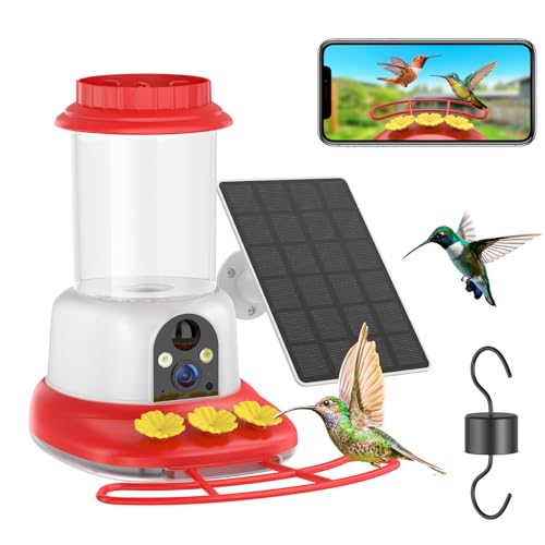 SEHMUA Smart Hummingbird Feeder with Camera, Solar Powered Bird Cam with 1 Year Trial AI Identify, Ant Moat & Bee Proof, Outdoor Hanging, Gift for Bird Watching
